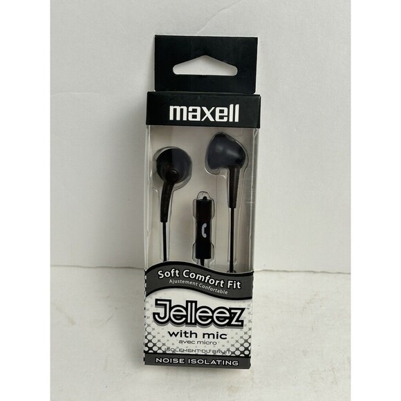 Maxell Soft Comfort Fit 191569 Jelleez Black Corded Earbuds Mic Microphone - Picture 1 of 2